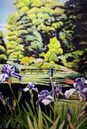 Blue Iris with Pond Scene